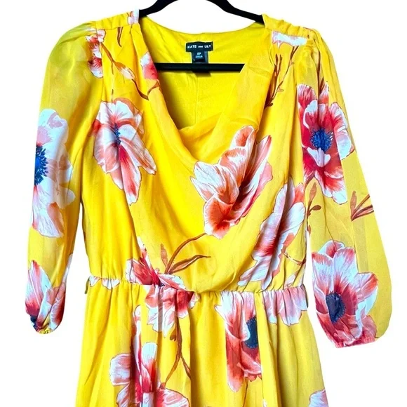 Kate & Lily Yellow Floral Midi Dress size 6P - Picture 3 of 7